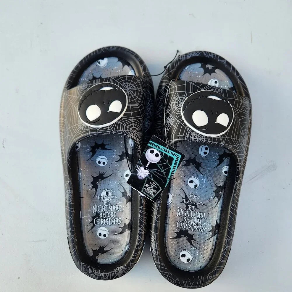 NEW Nightmare Before Christmas Men's Size 13 Sandals Slides Slippers Black White